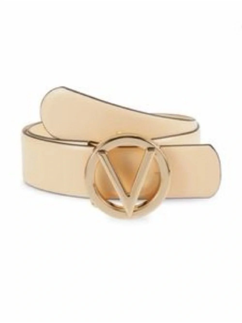 New Valentino Women’s Cream Leather Belt with Gold V Logo Buckle XS